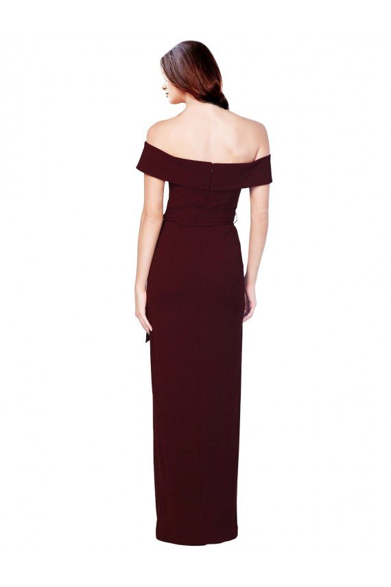 Outlet Off the Shoulder Long Formal Crepe Bridesmaid Dress / Prom Dress with Waist Tie