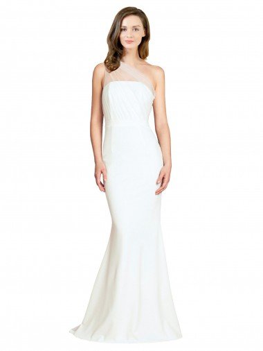 Outlet Soft Tulle Shoulder Overlay Mermaid One Shoulder Formal Crepe Bridesmaid Dress