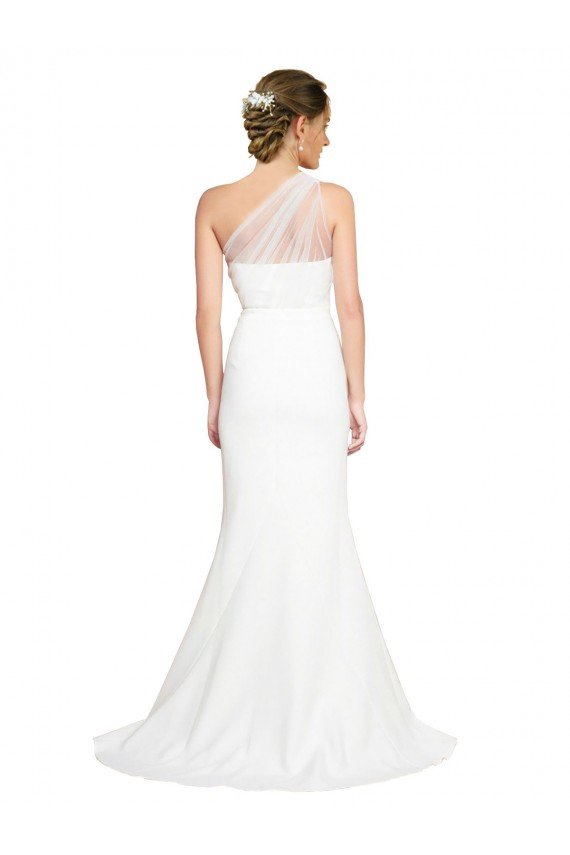 Outlet Soft Tulle Shoulder Overlay Mermaid One Shoulder Formal Crepe Bridesmaid Dress