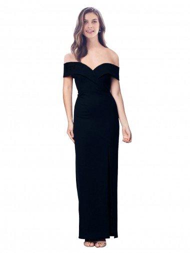Outlet Off the Shoulder Long Full Length Formal Crepe Bridesmaid Dress / Prom Dress with Side Split