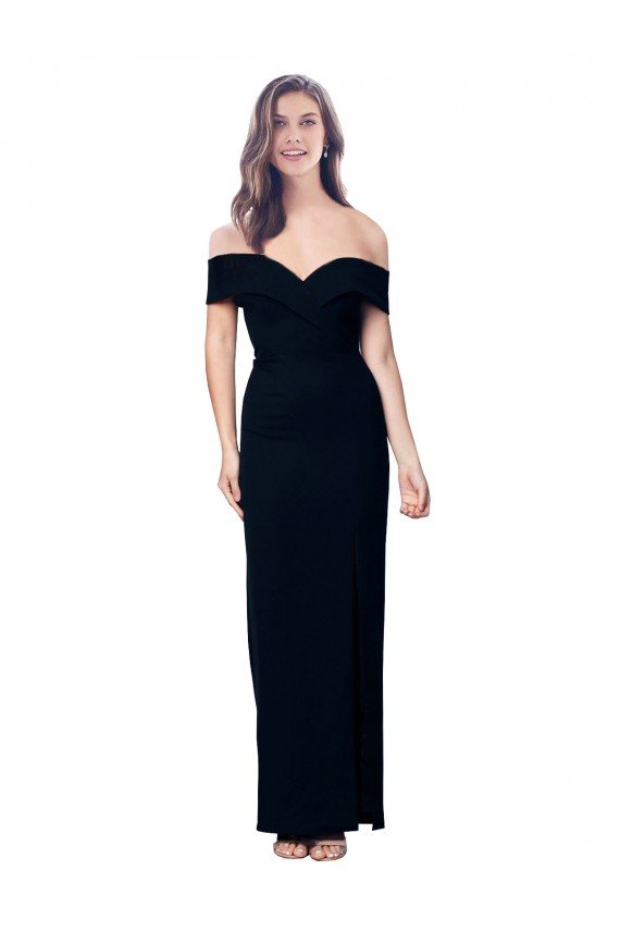 Outlet Off the Shoulder Long Full Length Formal Crepe Bridesmaid Dress / Prom Dress with Side Split