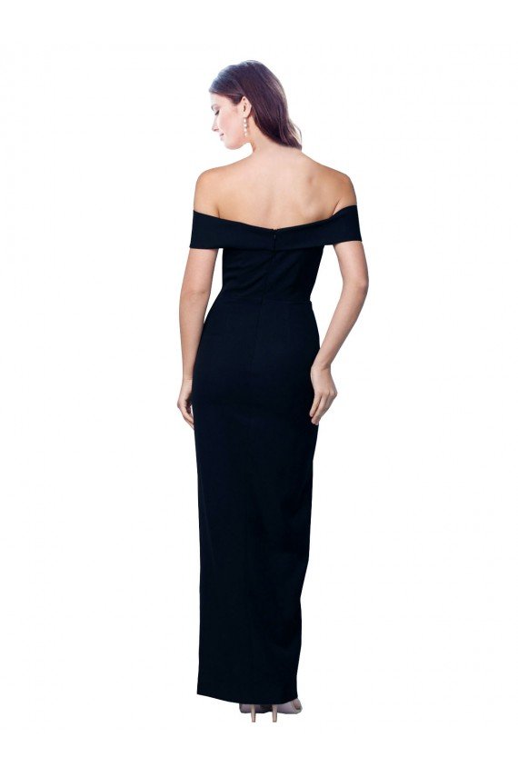 Outlet Off the Shoulder Long Full Length Formal Crepe Bridesmaid Dress / Prom Dress with Side Split