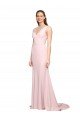 Outlet Deep V-Neckline and Back Long Sweep Train Crepe Bridesmaid Dress / Prom Dress with Shoulder Straps