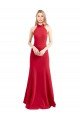 Outlet Sleek Fit and Flare High Neck Halter Stretch Formal Crepe Bridesmaid Dress / Prom Dress with Open Back