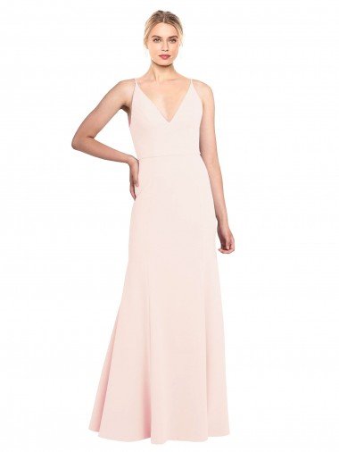 Outlet Slim A-Line V-Neck Long Stretch Formal Crepe Bridesmaid Dress / Prom Dress with V-Back