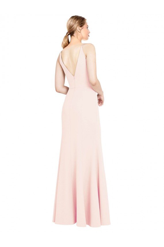Outlet Slim A-Line V-Neck Long Stretch Formal Crepe Bridesmaid Dress / Prom Dress with V-Back