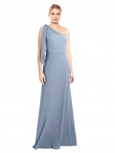 Outlet Draped Flutter Sleeves One Shoulder Stretch Formal Crepe Bridesmaid Dress / Prom Dress