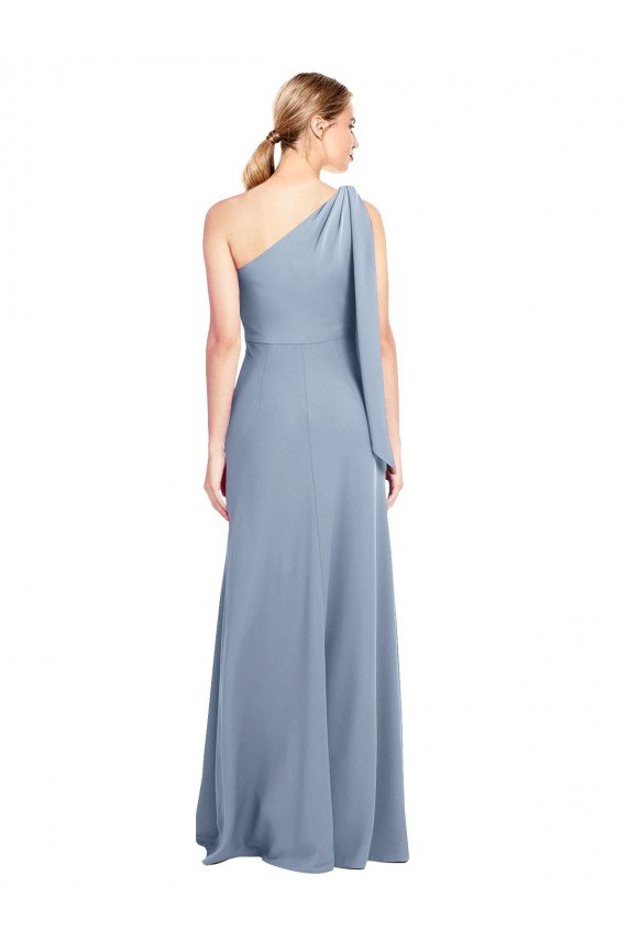 Outlet Draped Flutter Sleeves One Shoulder Stretch Formal Crepe Bridesmaid Dress / Prom Dress