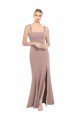 Outlet Square Neck Fit and Flare Long Stretch Crepe Bridesmaid Dress / Prom Dress with Side Slit