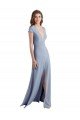 Outlet Plunging V-Neck Cap Sleeves Stretch Crepe Bridesmaid Dress / Prom Dress with Front Slit