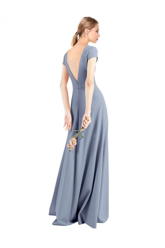 Outlet Plunging V-Neck Cap Sleeves Stretch Crepe Bridesmaid Dress / Prom Dress with Front Slit