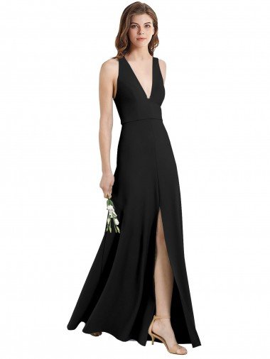 Outlet Sleek Halter V-Neck Long A-Line Stretch Formal Crepe Bridesmaid Dress / Prom Dress with Front Slit
