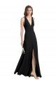 Outlet Sleek Halter V-Neck Long A-Line Stretch Formal Crepe Bridesmaid Dress / Prom Dress with Front Slit