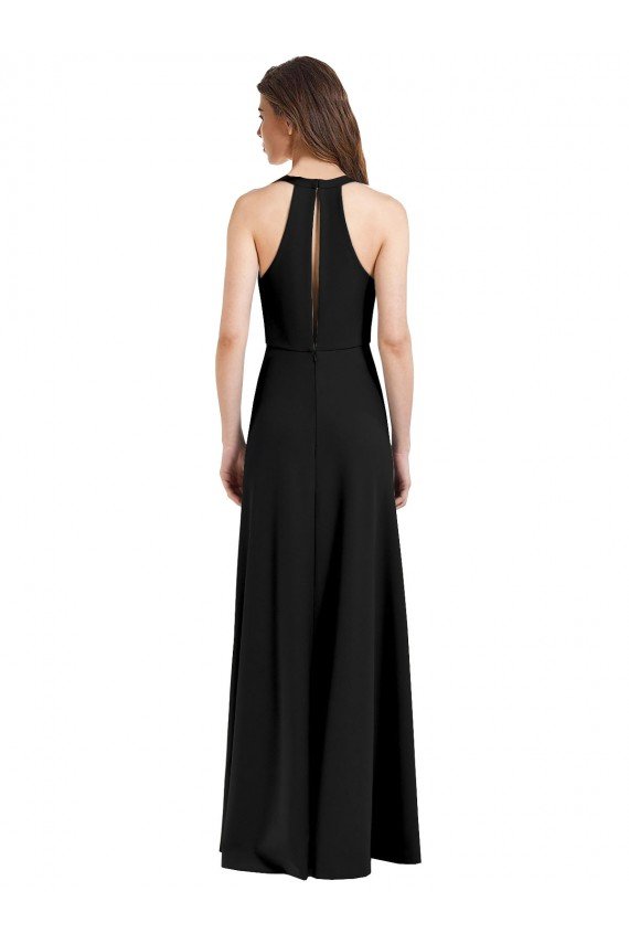 Outlet Sleek Halter V-Neck Long A-Line Stretch Formal Crepe Bridesmaid Dress / Prom Dress with Front Slit