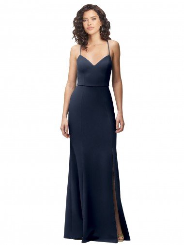 Outlet Sweetheart Fit and Flare Stretch Formal Crepe Bridesmaid Dress / Prom Dress with Side Slit and Strappy Back