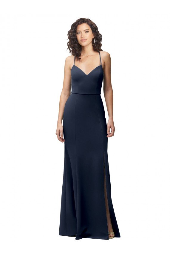 Outlet Sweetheart Fit and Flare Stretch Formal Crepe Bridesmaid Dress / Prom Dress with Side Slit and Strappy Back
