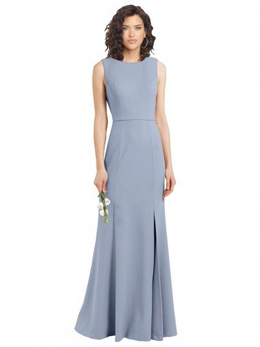 Outlet Boat Neckline and Sleek Fit and Flare Crepe Bridesmaid Dress with Keyhole Back