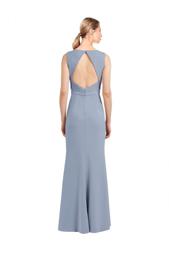 Outlet Boat Neckline and Sleek Fit and Flare Crepe Bridesmaid Dress with Keyhole Back