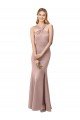Outlet Long Floor Length High Neck Fit and Flare Stretch Crepe Bridesmaid Dress / Prom Dress with Side Slit