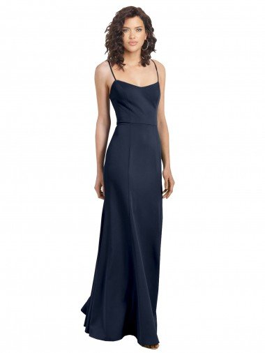 Outlet Fit and Flare Scoop Neck Long Sleeveless Stretch Formal Crepe Bridesmaid Dress / Prom Dress