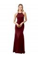 Outlet Fit and Flare Halter Neckline Stretch Formal Crepe Bridesmaid Dress / Prom Dress with Strappy Back