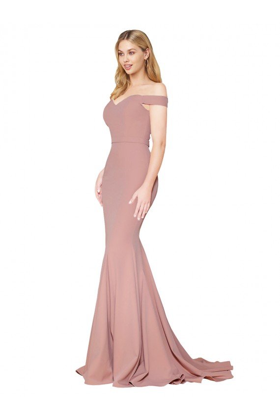 Outlet Off the Shoulder Sweetheart Long Sweep Train Formal Crepe Bridesmaid Dress / Prom Dress