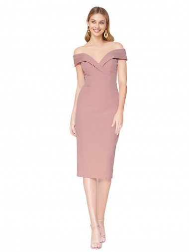 Outlet Cocktail Knee Length Off the Shoulder Sweetheart Formal Crepe Bridesmaid Dress / Prom Dress