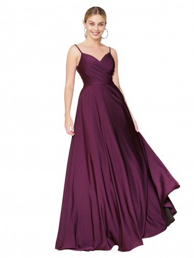 Outlet High Neck Spaghetti Straps Long V-Back Formal Crepe Bridesmaid Dress / Prom Dress