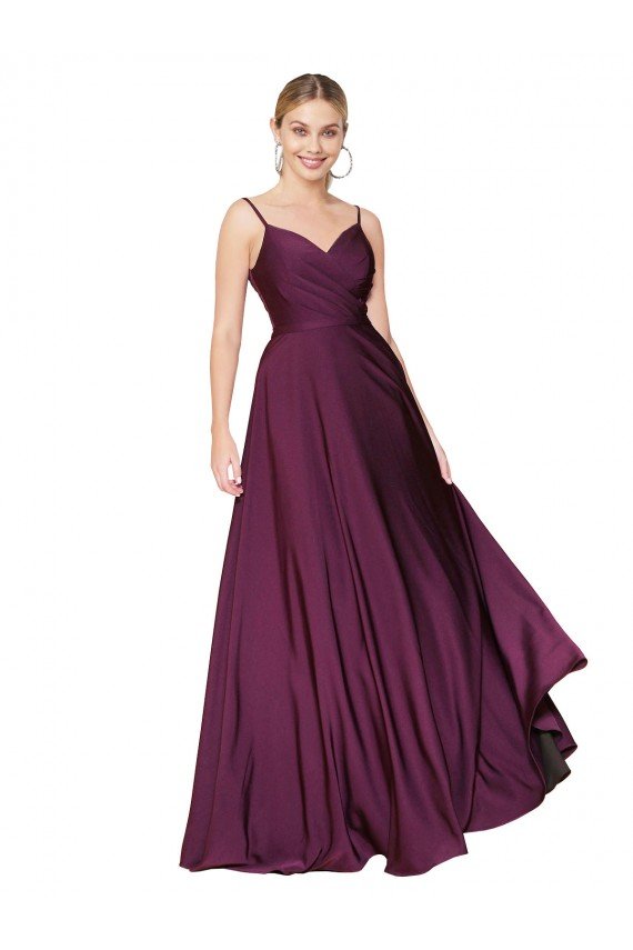 Outlet High Neck Spaghetti Straps Long V-Back Formal Crepe Bridesmaid Dress / Prom Dress