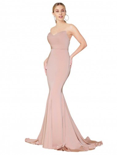 Outlet Sweep Train Sweetheart Long Mermaid Formal Crepe Bridesmaid Dress / Prom Dress Low Back
