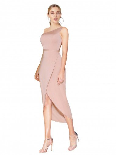 Outlet Knee Length One Shoulder Formal Crepe Short Wrap Bridesmaid Dress / Prom Dress