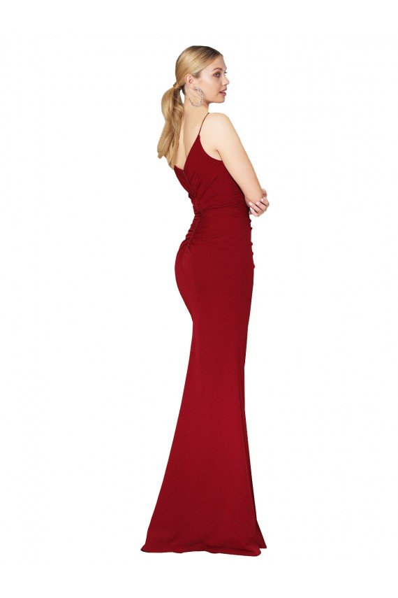 Outlet Spaghetti Straps V-Neck Long Formal Crepe Dress with High Slit