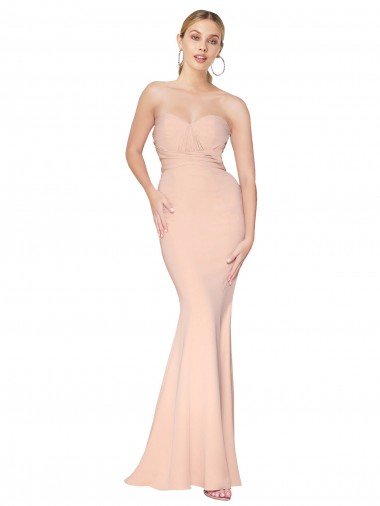 Outlet Sweetheart Shirred Neck Long Floor Length Formal Crepe Bridesmaid Dress / Prom Dress