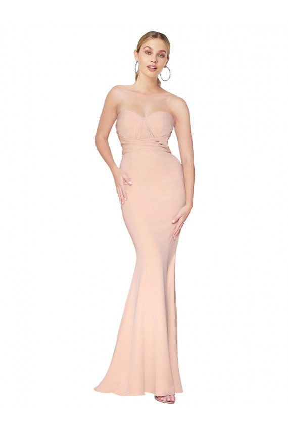 Outlet Sweetheart Shirred Neck Long Floor Length Formal Crepe Bridesmaid Dress / Prom Dress