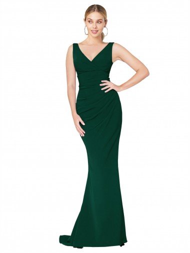 Outlet V-Neck Floor Length Long Formal Crepe Mermaid Bridesmaid Dress / Prom Dress
