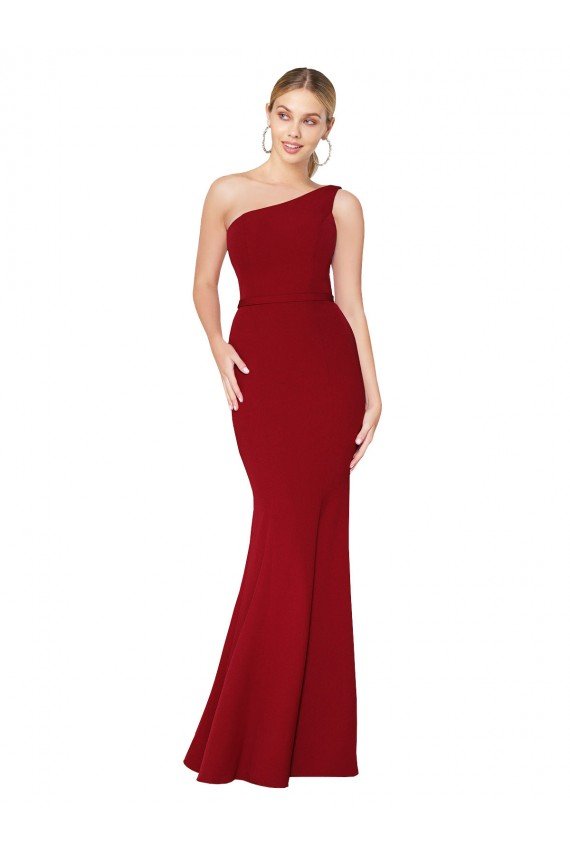 Outlet One Shoulder Long High Neck Sleeveless Mermaid Formal Crepe Bridesmaid Dress / Prom Dress