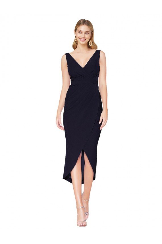 Outlet Knee Length V-Neck Formal Crepe Short Cocktail Wrap Bridesmaid Dress / Prom Dress