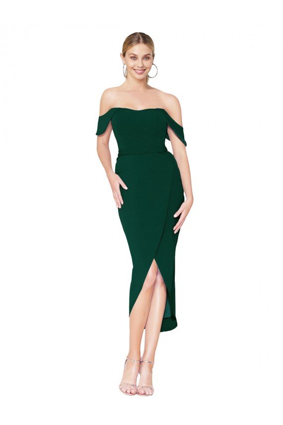 Outlet Off the Shoulder Knee Length Formal Crepe Short Cocktail Wrap Bridesmaid Dress / Prom Dress