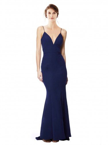 Outlet Deep V-Neck Spaghetti Straps Mermaid Formal Crepe Bridesmaid Dress / Prom Dress