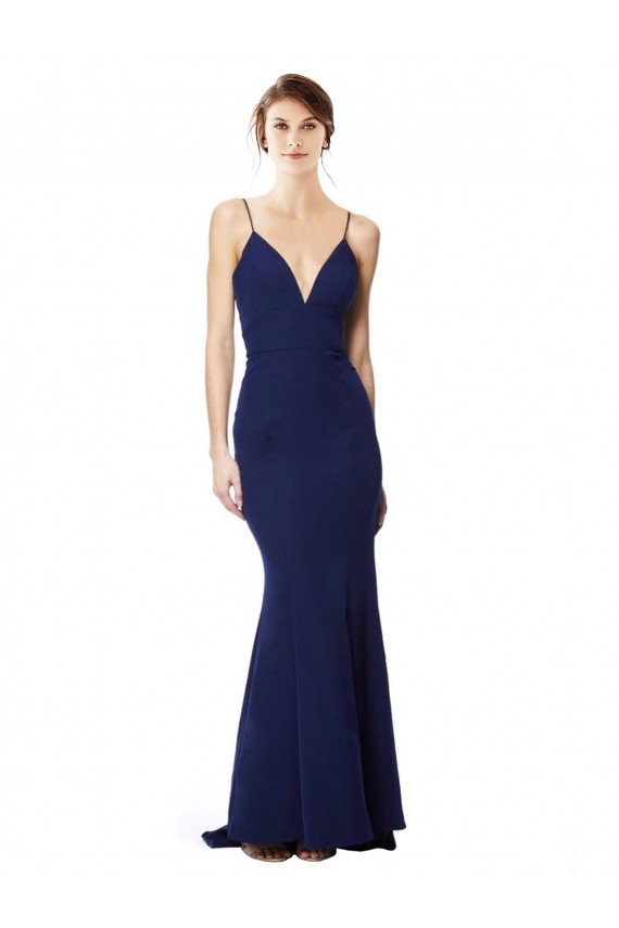 Outlet Deep V-Neck Spaghetti Straps Mermaid Formal Crepe Bridesmaid Dress / Prom Dress