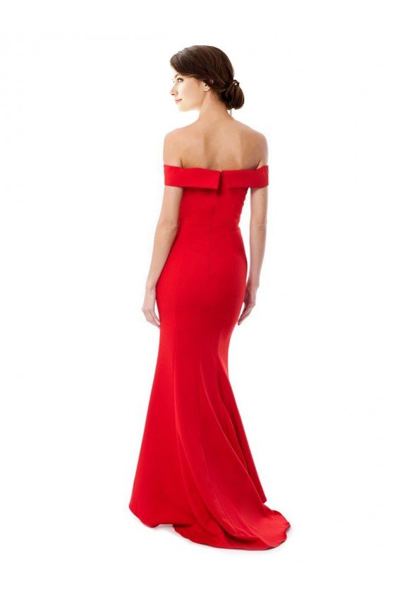 Outlet Off the Shoulder Sweetheart Maxi Formal Crepe Bridesmaid Dress / Prom Dress With Thigh Split and Train