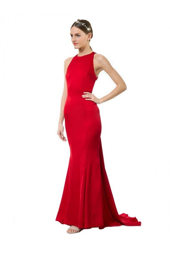 Outlet High Neck Mermaid Open Back Formal Crepe Maxi Bridesmaid Dress / Prom Dress with Train Detail