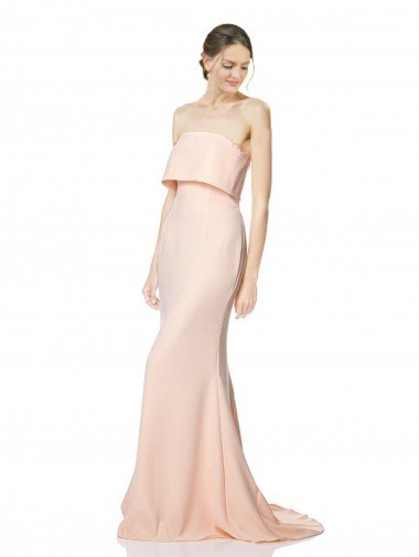 Outlet High Neck Strapless Long Formal Crepe Maxi Bridesmaid Dress / Prom Dress with Overlay