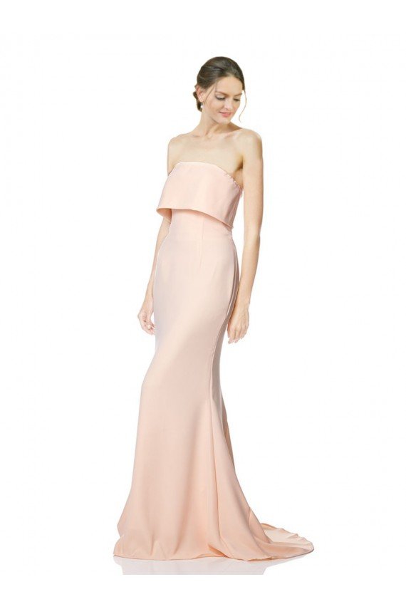 Outlet High Neck Strapless Long Formal Crepe Maxi Bridesmaid Dress / Prom Dress with Overlay
