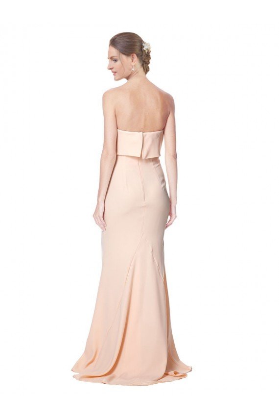 Outlet High Neck Strapless Long Formal Crepe Maxi Bridesmaid Dress / Prom Dress with Overlay
