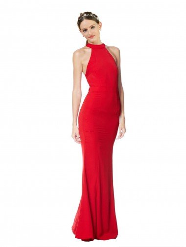Outlet Halter Neck Keyhole Back Sleeveless Formal Crepe Maxi Bridesmaid Dress / Prom Dress