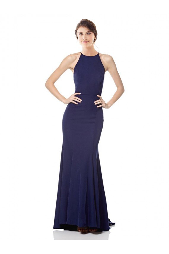 Outlet High Neck Fishtail Formal Crepe Bridesmaid Dress / Prom Dress with Open Back Detail