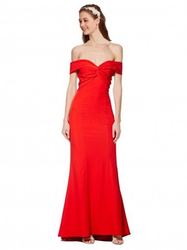 Outlet Cross Front and Back Bardot Sleeveless Formal Crepe Maxi Bridesmaid Dress / Prom Dress
