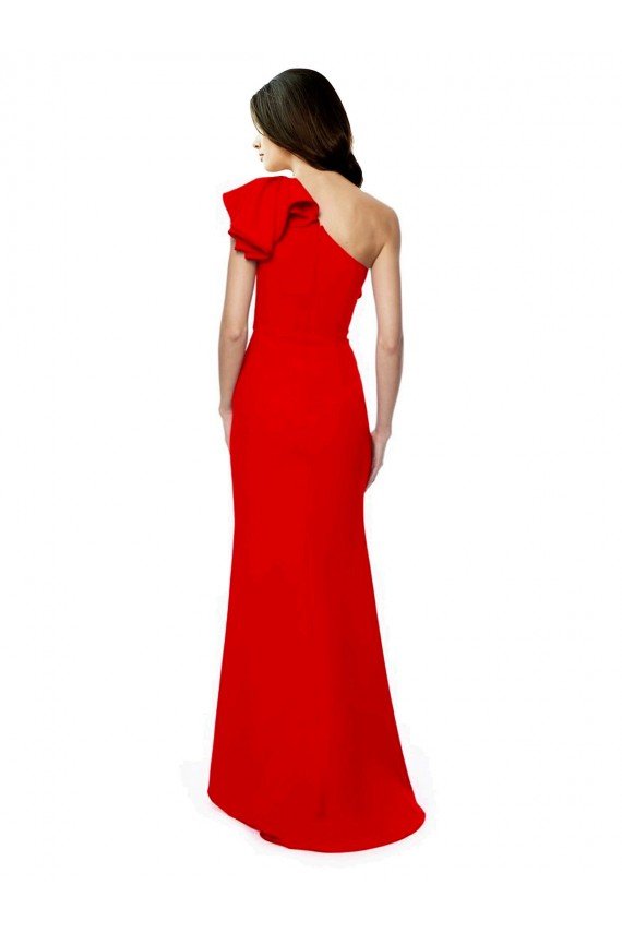 Outlet High Neck Ruffle Frill One Shoulder Maxi Formal Crepe Bridesmaid Dress / Prom Dress