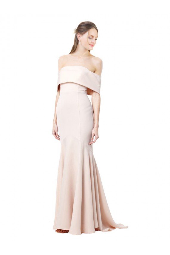 Outlet Mermaid Bardot Maxi Formal Crepe Bridesmiad Dress with Fishtail Train